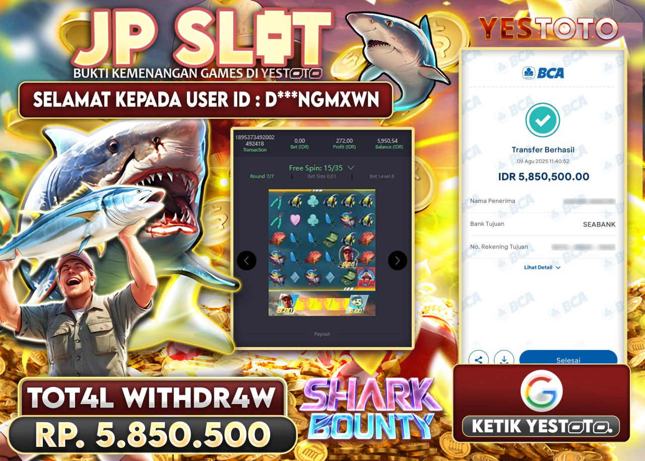 D***NGMXWN JACKPOT SLOT SHARK BOUNTY  Rp.5.850.500 - LUNAS