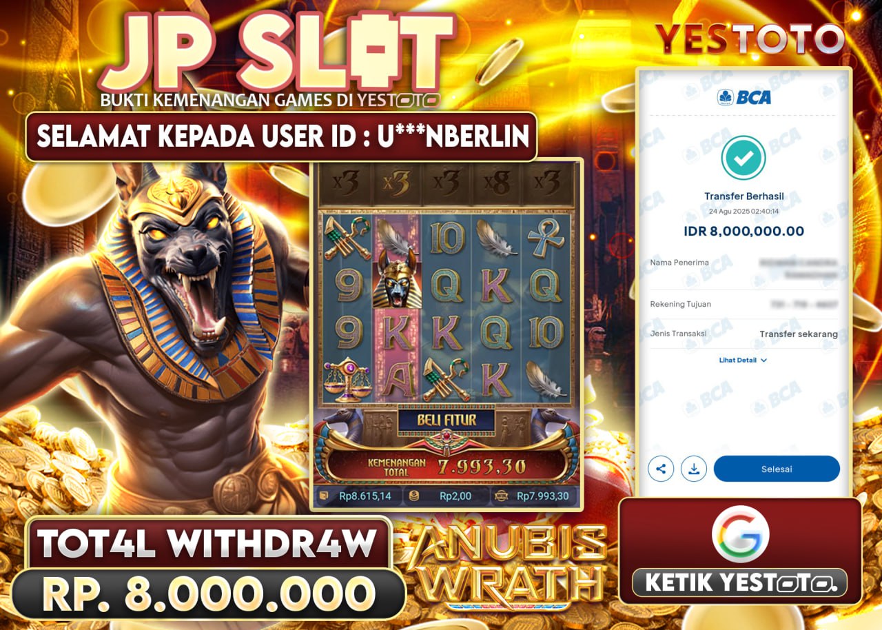 U***NBERLIN JACKPOT SLOT ANUBIS WRATH Rp.8.000.000 - LUNAS