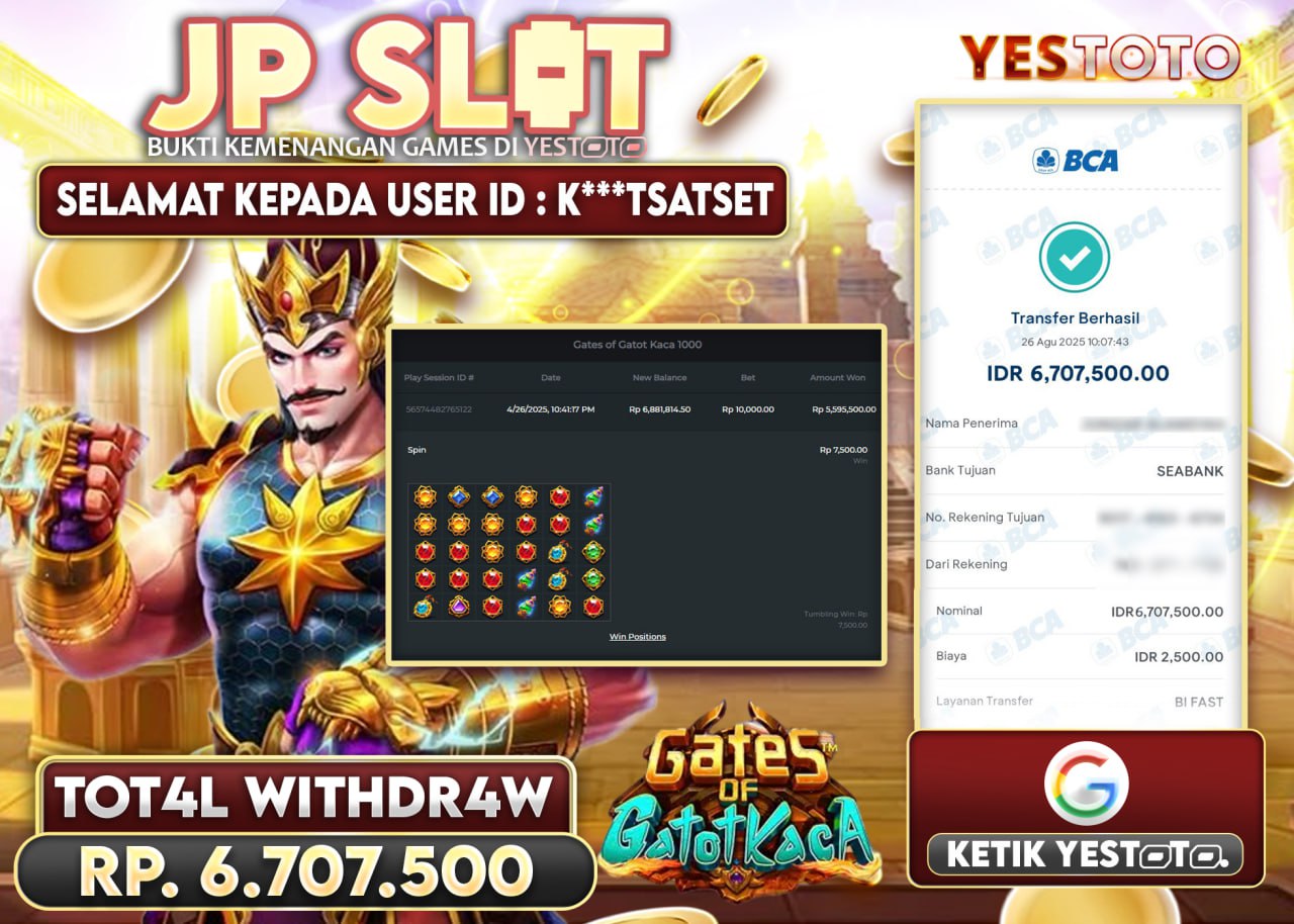 K***SATSET JACKPOT SLOT GATES OF GATOT KACA Rp.6.707.500 - LUNAS
