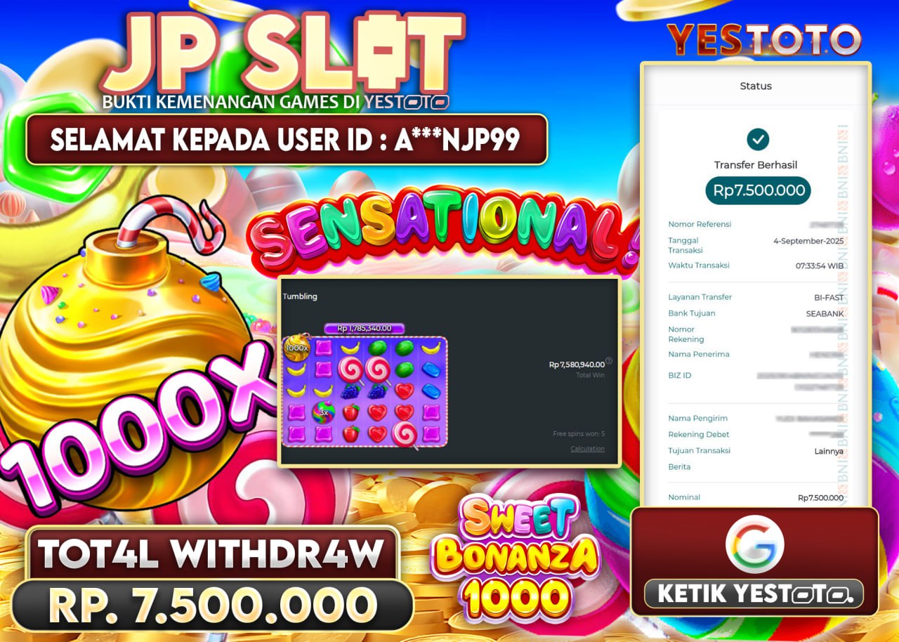 A***NJP99 JACKPOT SLOT SWEET BONANZA 1000 Rp.7.500.000 - LUNAS