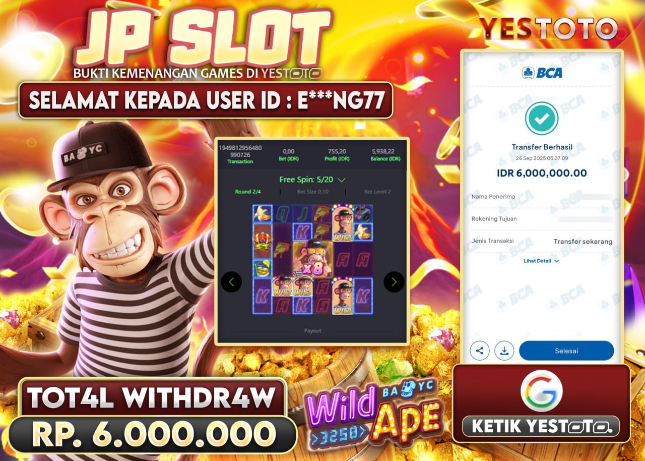 E***NG77 JACKPOT SLOT WILD APE Rp.6.000.000 - LUNAS