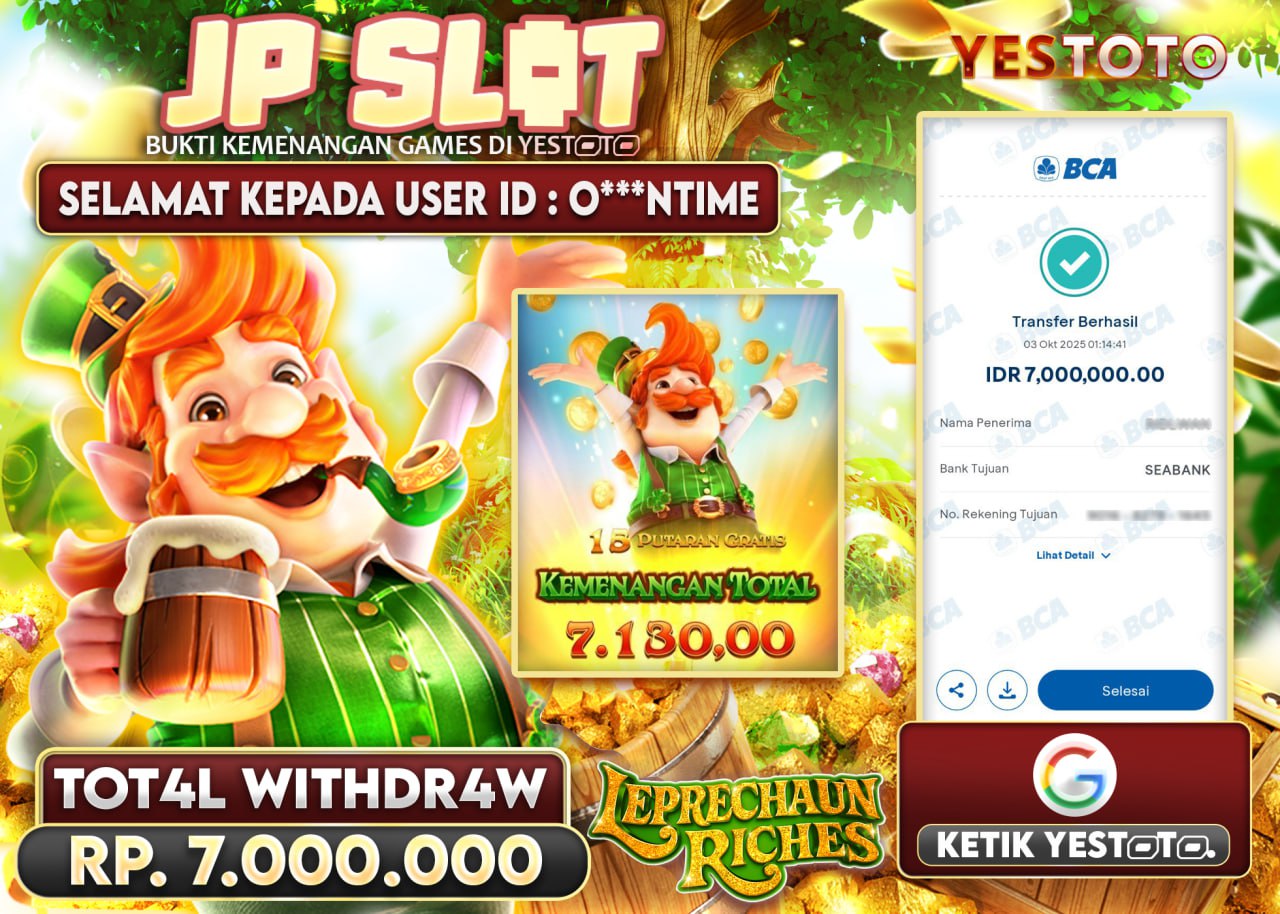 O***NTIME JACKPOT SLOT LEPRECHAUN RICHES Rp.7.000.000 - LUNAS