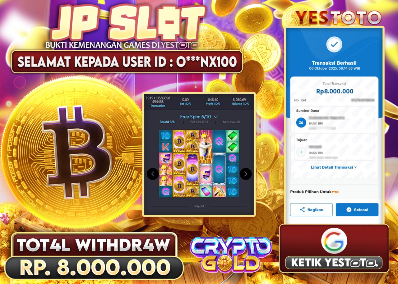 O***NX100 JACKPOT SLOT CRYPTO GOLD Rp.8.000.000 - LUNAS